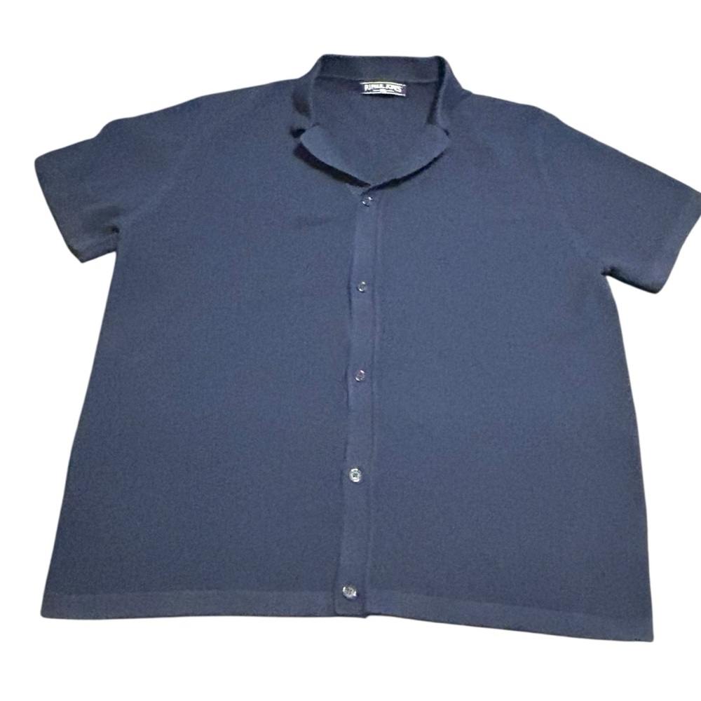 Paul Jones Mens Navy Blue Knit Button Up Short‎ Sleeve Shirt